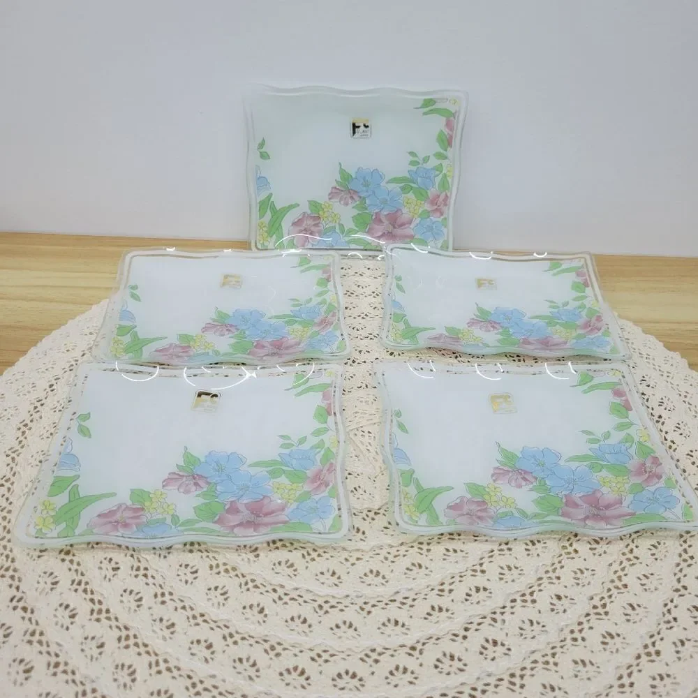 Set of 5 Vintage FC Japan Glass Plates, Tip Trays